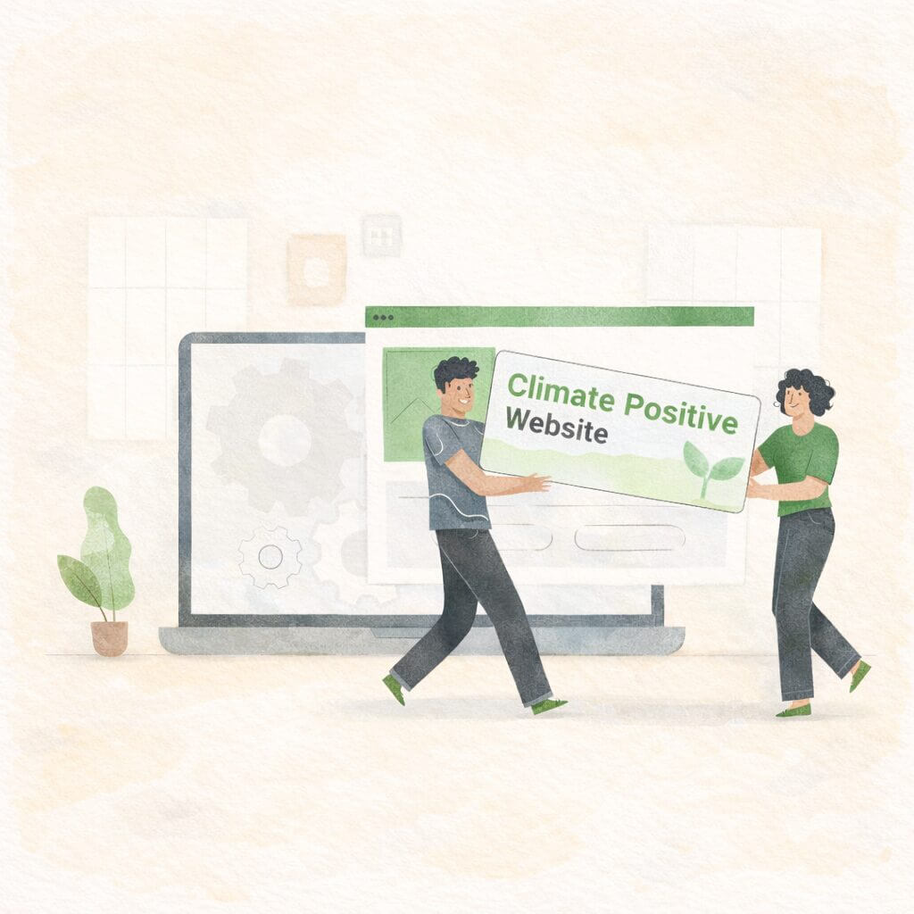 Climate Positive Website Widget badge that automatically offsets a website’s carbon footprint by converting page views into trees planted, with real-time impact tracking for CO2 offset, privacy-first GDPR compliance, and transparent reporting.